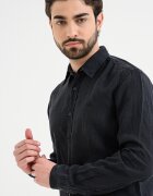 BOSS Ленена риза Избеляло черно