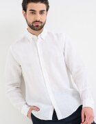 BOSS Ленена риза Liam със стандартна кройка Бял