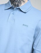 BOSS Памучна блуза Pe_Interlock с яка Пастелносин
