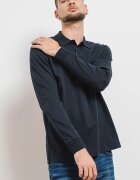 BOSS Памучна блуза Pe_Interlock с яка Тъмносин