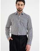 BOSS Памучна раирана риза - Бял/Ултрамарин синьо
