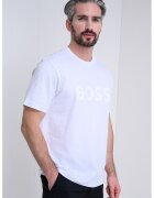 BOSS Памучна тениска с лого - Бял