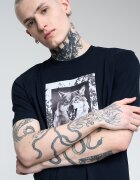 BOSS Тениска с овално деколте и фотопринт Бял/Сив/Тъмносин