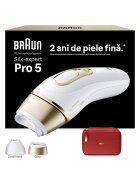 Braun Епилатор IPL Silk-expert PRO 5 Автоматичен и непрекъснат сензор Skin pro 2.0 - 400.000 импулса - 10 нива на интензитет - - Бял/Златист/Бордо