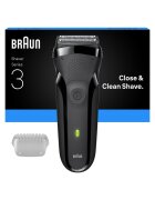 Braun Самобръсначка Series 3 300s - за мокро и сухо бръснене - 3-гъвкави ножчета - ергономична дръжка - автономност 30 мин - черно/зелено - Сив