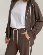 Bumbacel 100% COTTON Тренировъчен екип с дълъг панталон качулка и цип от памук за дами Кафяв