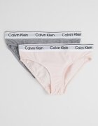 CALVIN KLEIN Бикини с лого - 2 чифта Меланж тъмно сиво/Бледо розово