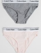 CALVIN KLEIN Бикини с лого - 2 чифта Меланж тъмно сиво/Бледо розово
