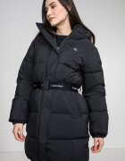 CALVIN KLEIN JEANS Дълго зимно яке с колан Черен