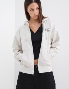 CALVIN KLEIN JEANS Худи с паднали ръкави и цип Светло сив