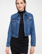 CALVIN KLEIN JEANS Късо дънково яке с джобове Син меланж