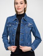 CALVIN KLEIN JEANS Късо дънково яке с джобове Син меланж