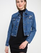 CALVIN KLEIN JEANS Късо дънково яке с джобове Син меланж