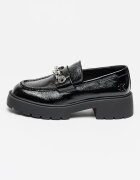 CALVIN KLEIN JEANS Кожени мокасини с ток и верижка Черен/Сребрист