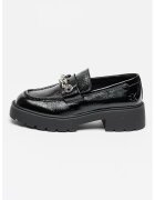 CALVIN KLEIN JEANS Кожени мокасини с ток и верижка - Черен/Сребрист