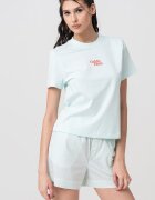 CALVIN KLEIN JEANS Памучна тениска с лого Корал/Ментово зелено