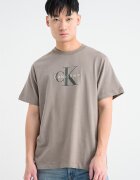 CALVIN KLEIN JEANS Памучна тениска с лого Сиво-кафяв/Тъмно каки
