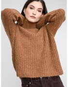 CALVIN KLEIN JEANS Пуловер с вълна с поло и паднали ръкави - Камел