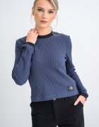 CALVIN KLEIN JEANS Рипсен пуловер с овално деколте Индигово синьо