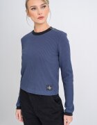CALVIN KLEIN JEANS Рипсен пуловер с овално деколте Индигово синьо