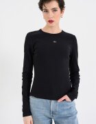 CALVIN KLEIN JEANS Рипсена слим блуза с лого Черен