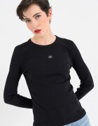 CALVIN KLEIN JEANS Рипсена слим блуза с лого Черен