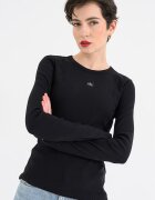 CALVIN KLEIN JEANS Рипсена слим блуза с лого Черен
