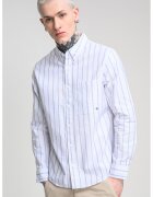 CALVIN KLEIN JEANS Риза на райе с дълги ръкави - Бял/Тъмносин