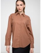 CALVIN KLEIN JEANS Риза с лен и джоб на гърдите - Карамел