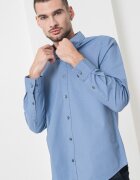 CALVIN KLEIN JEANS Риза с памук с копчета на яката Прашно синьо