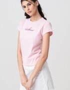 CALVIN KLEIN JEANS Слим тениска с лого Тъмносин/Пастелнорозов