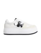 CALVIN KLEIN JEANS Спортни обувки от кожа и велур с равна платформа - Слонова кост/Черен