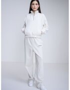 CALVIN KLEIN JEANS Суитшърт с къс цип и джоб кенгуру - Бял