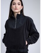 CALVIN KLEIN JEANS Суитшърт с къс цип и джоб кенгуру - Черен