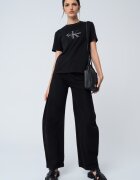 CALVIN KLEIN JEANS Свободна тениска с лого Черен/Светло сив/Бял