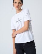 CALVIN KLEIN JEANS Свободна тениска с лого Светло сив/Избеляло черно/Бял