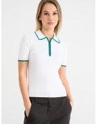 CALVIN KLEIN JEANS Тениска с яка и контрасти - Бял/Зелен