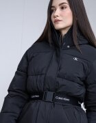 CALVIN KLEIN JEANS Зимно яке с колан с лого Черен