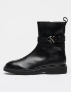 CALVIN KLEIN Кожени боти с метално лого Черен