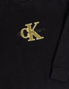 CALVIN KLEIN Памучен пуловер с овално деколте и лого Черен
