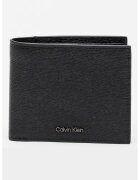 CALVIN KLEIN Портфейл от кожа Сафиано с двойно прегъване - Черен