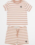 CALVIN KLEIN Раирана тениска и къс панталон- 2 части Светло кафяво/Мръснобял