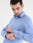 CALVIN KLEIN Слим риза с памук Светло сив/Светлосин