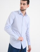 CALVIN KLEIN Слим риза със ситно райе Бял/Син