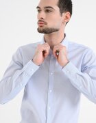CALVIN KLEIN Слим риза със ситно райе Бял/Син