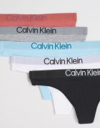 CALVIN KLEIN Танга с лого на талията - 5 чифта Бял/Черен/Син
