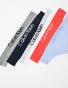 CALVIN KLEIN Танга с лого на талията - 5 чифта Бял/Сив меланж/Син