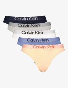 CALVIN KLEIN Танга с лого на талията - 5 чифта Сив/Розова сьомга/Син