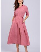 CAMISSI Дълга рокля-риза с джобове - Пастелнорозов/Бял