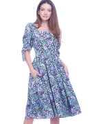 CAMISSI Флорална рокля с джобове встрани - Жълт/Розово/Син